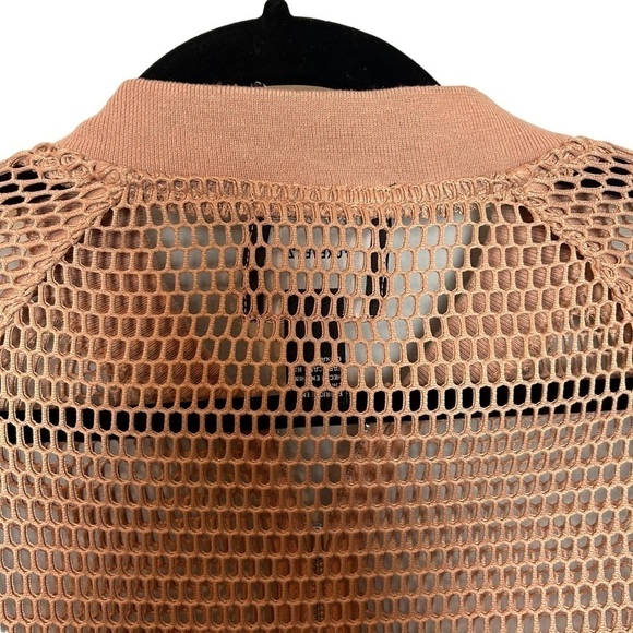 Forever 21 Netted Cropped Tan Front Zip Bomber Jacket Coverup  Sz.S - Picture 7 of 8